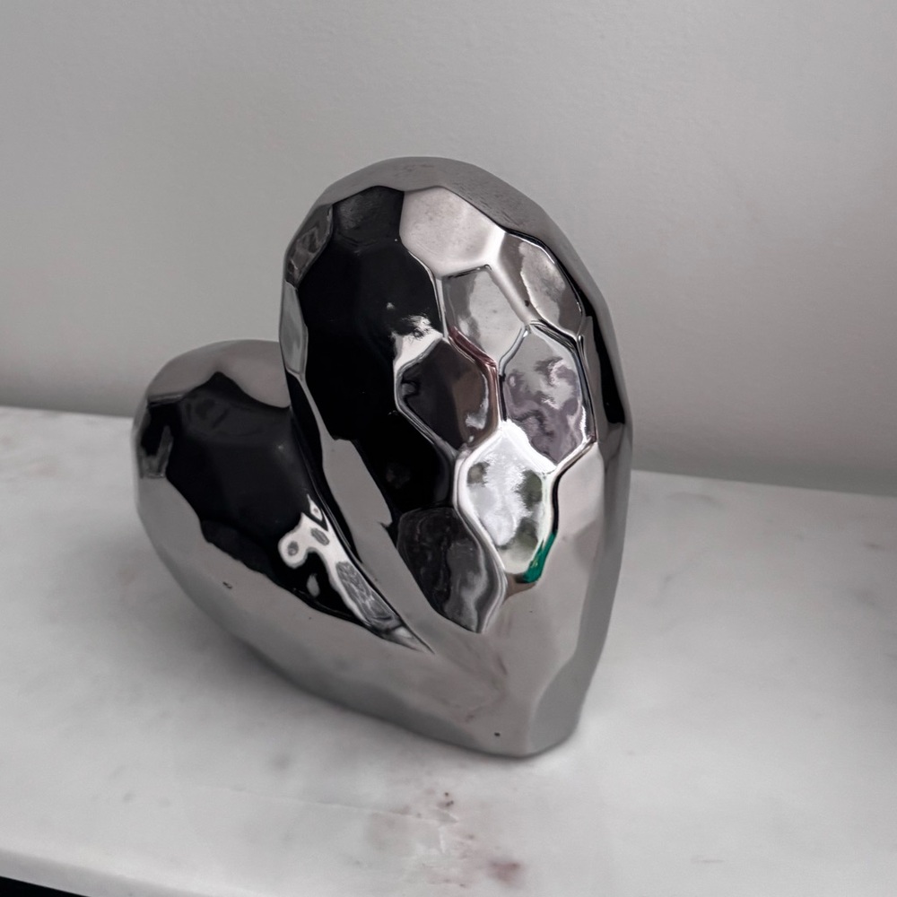 Silver Heart Sculpture Decor
